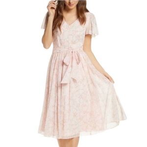 Rachel Parcell Women S Pink Frosty Floral Pockets Eleanor Midi A-Line Dress